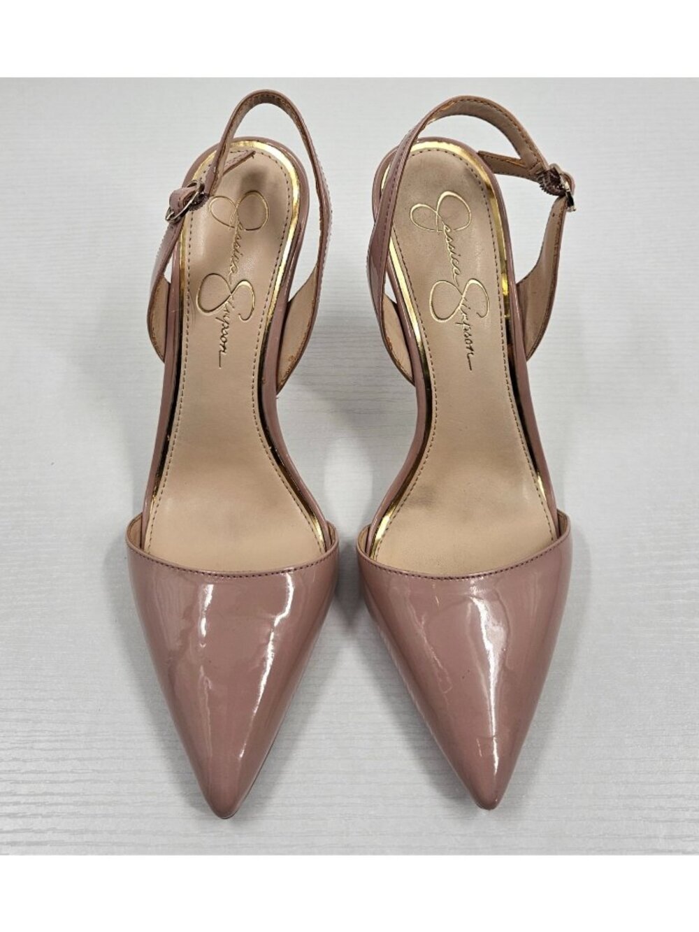 Jessica Simpson JS-Calvo Blush Patent Slingback Pointed Toe Stiletto Heels 9.5